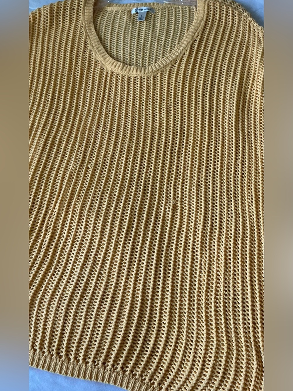 VERSONA Yellow Open-Stitch Open-Work Knit Sweater L Boho Vibe Beach Cover-Up - Picture 5 of 9